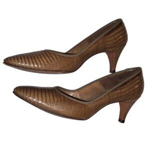 Authentic Vintage Genuine Alligator Lizard Skin Kitten Heel Shoes Sz 7.5